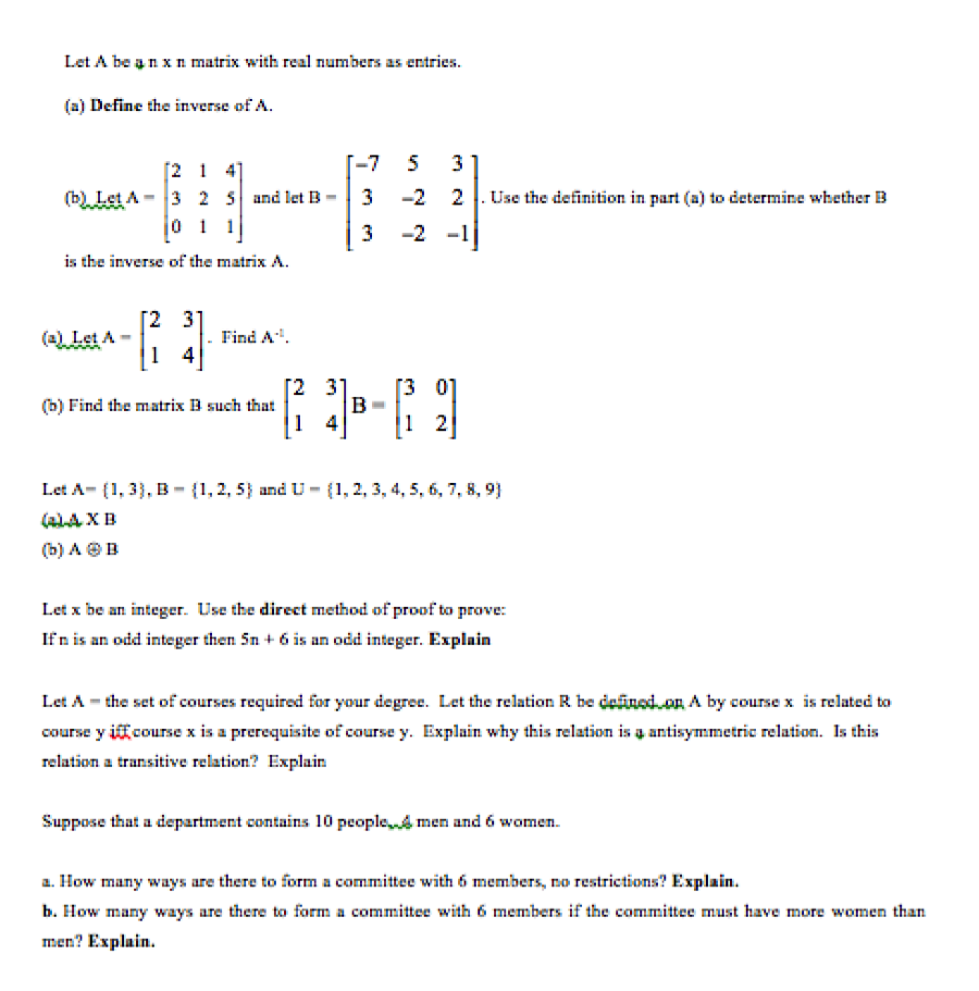 Solved Let A Be N X N Matrix With Real Numbers As Entries | Chegg.com