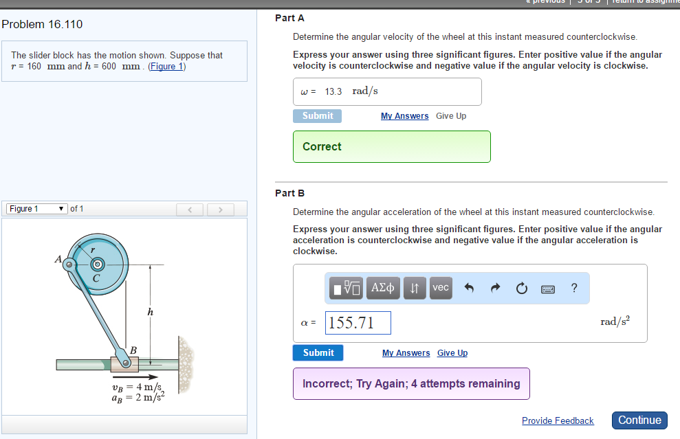 Solved The slider block has the motion shown. Suppose that r | Chegg.com