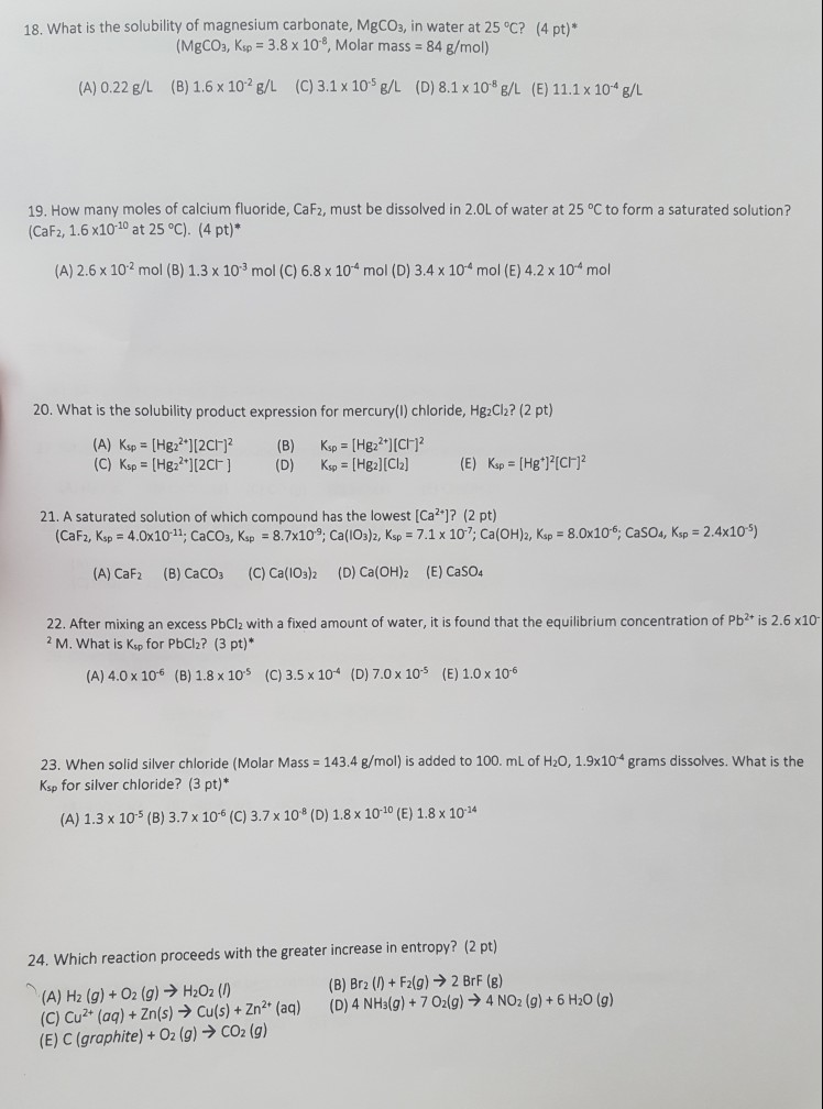Solved 18. What is the solubility of magnesium carbonate,