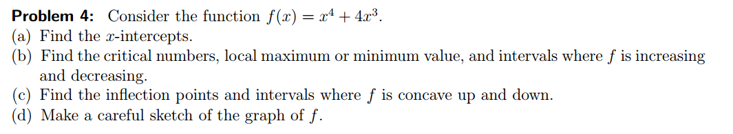 Solved Consider the function f(x) = x^4 + 4x^3. Find the | Chegg.com