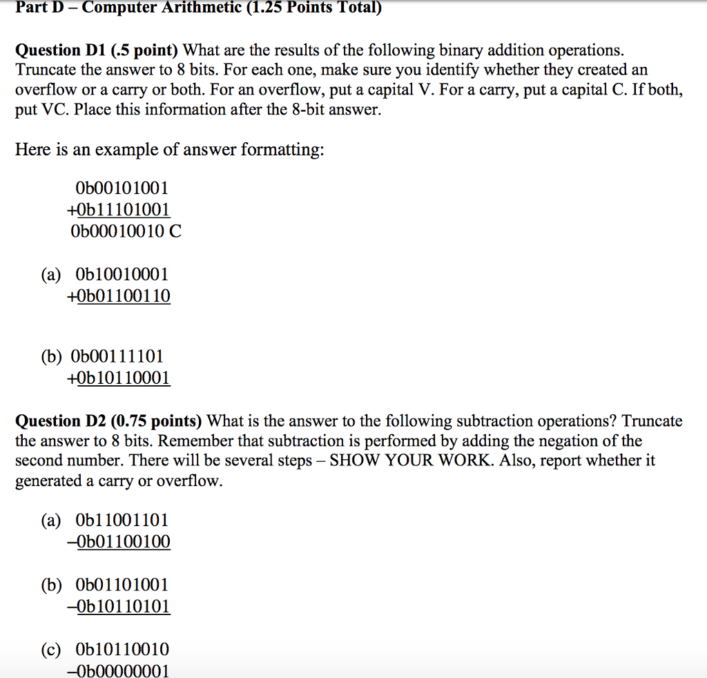 Solved Computer Arithmetic What are the results of the | Chegg.com