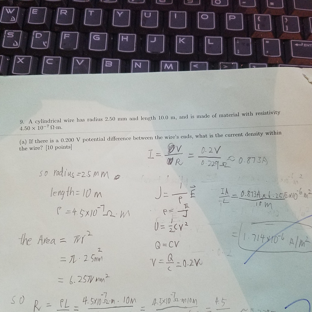 Solved A Cylindrical Wire Has Radius 2 50 Mm And Length 10 0 Chegg