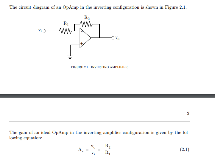 Solved The circuit diagram of an OpAmp in the inverting | Chegg.com