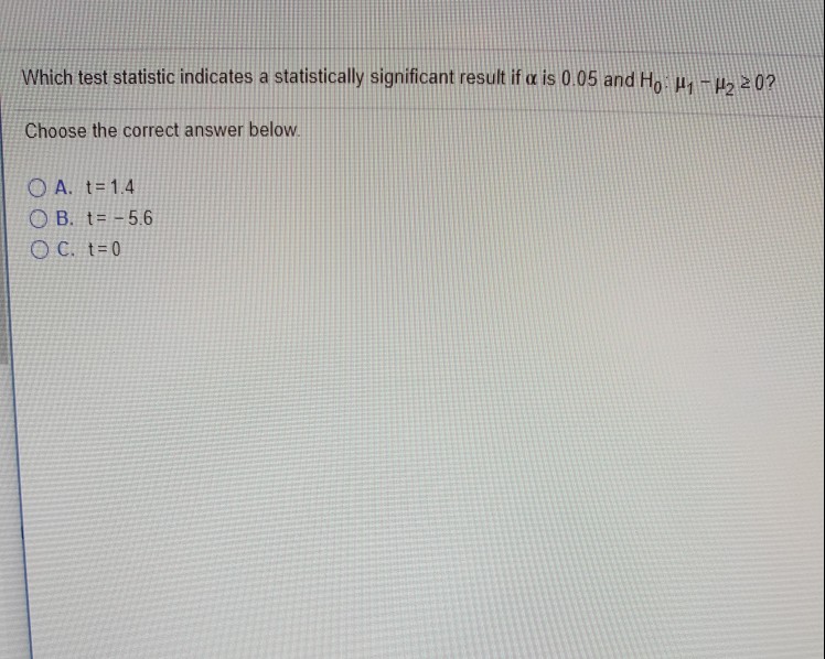 Solved Which Test Statistic Indicates A Statistically | Chegg.com