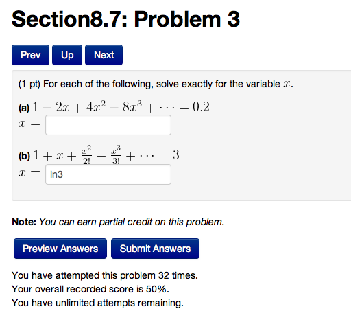 Solved Section 8.7: Problem 3 Prev Up Next (1 pt) For each | Chegg.com
