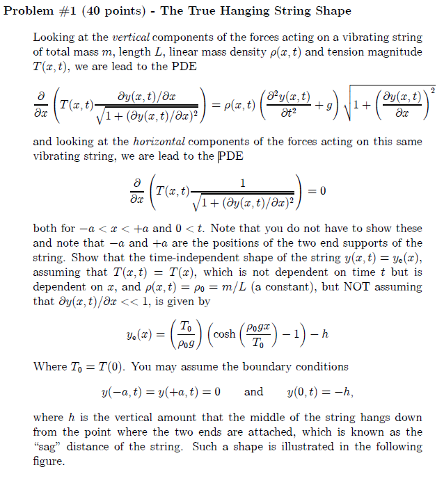 Solved Problem #1 (40 points) -The True Hanging String Shape | Chegg.com