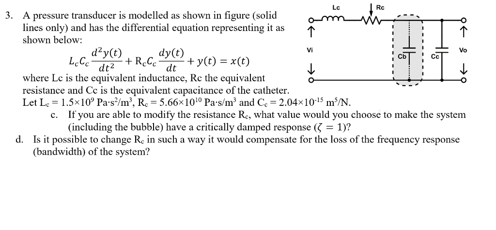 Solved Lc Rc A pressure transducer is modelled as shown in | Chegg.com