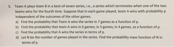 Solved 3. Team A plays team B in a best-of-seven series, | Chegg.com