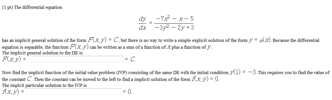 Solved The Differential Equation Dy Dx 7x2 X 5 Chegg Com