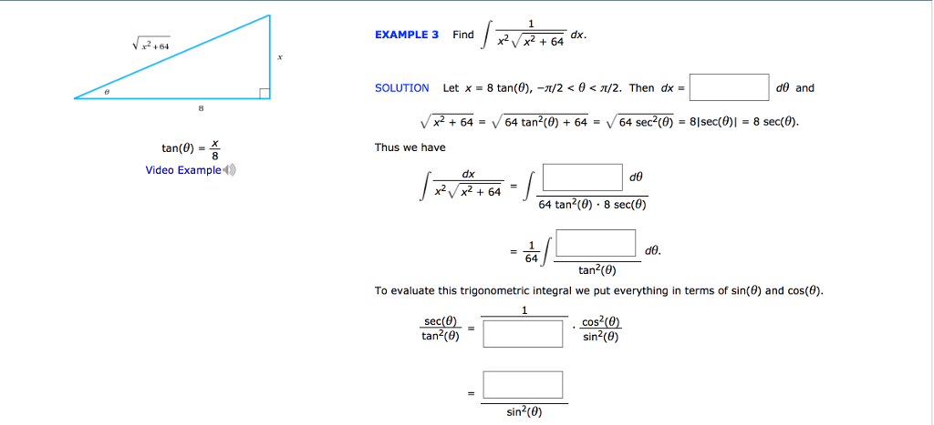 Solved EXAMPLE 3 Find x464 SOLUTION Let x = 8 tan(9),-a/2