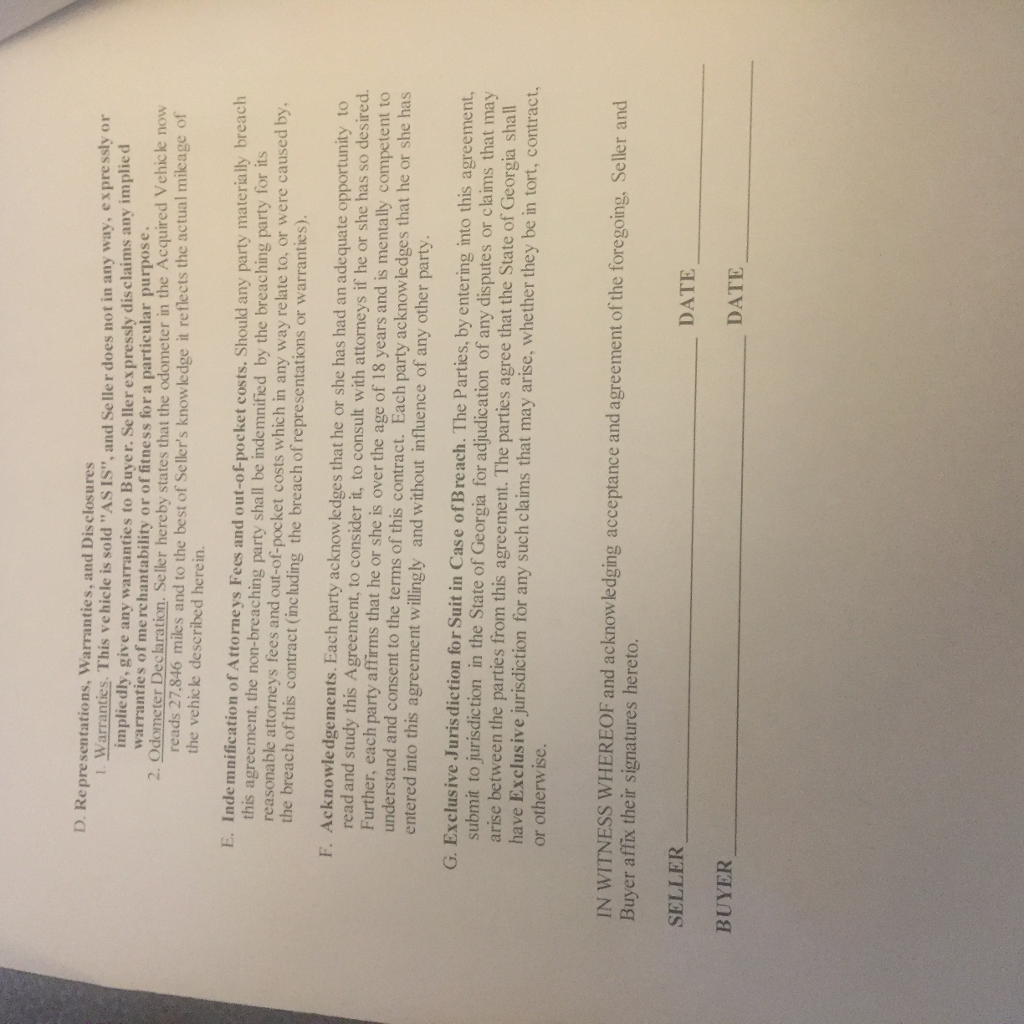 Solved VEHICLE SALES AGREEMENT THIS VEH HICLESALESAGREEMENT Chegg