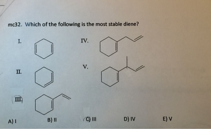 Solved: Which Of The Following Is The Most Stable Diene? I... | Chegg.com