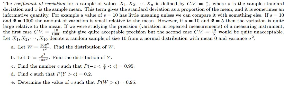 Solved The coefficient of variation for a sample of values | Chegg.com