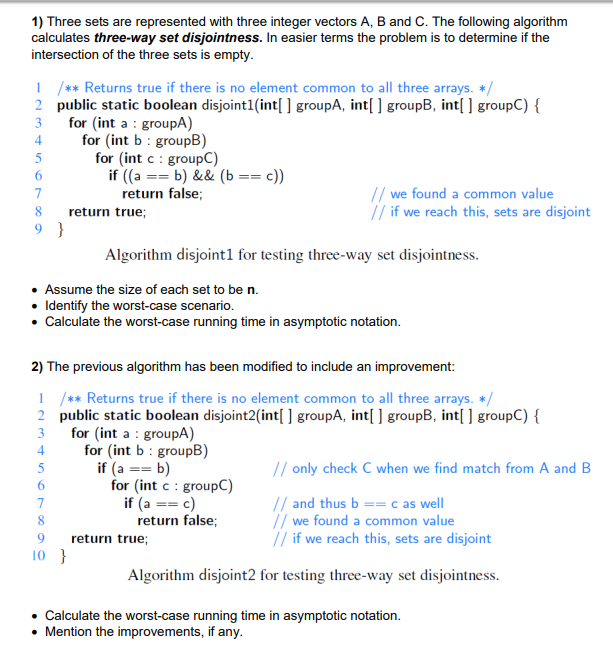 Solved 1) Three sets are represented with three integer | Chegg.com
