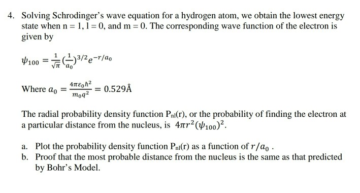 Solved Solving Schrodinger's wave equation for a hydrogen | Chegg.com