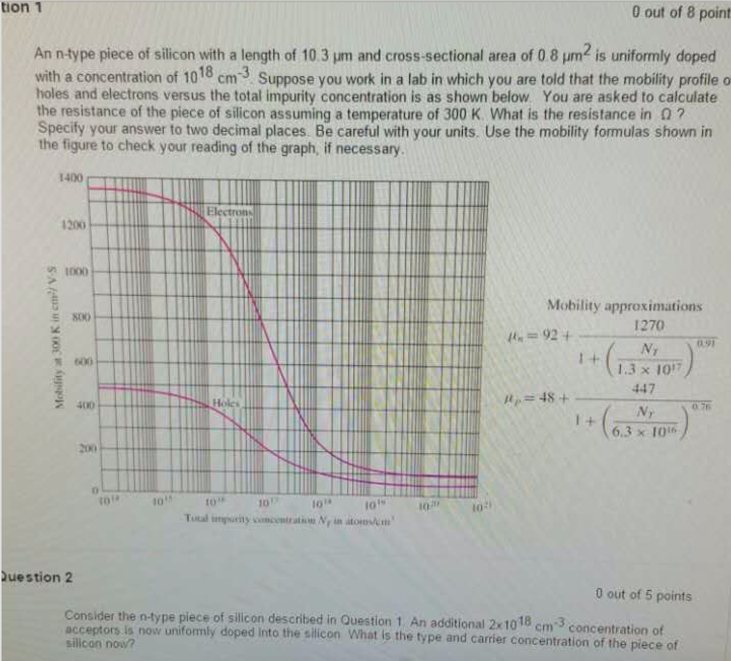 Solved An N Type Piece Of Silicon With A Length Of 10 3 Pm | Chegg.com