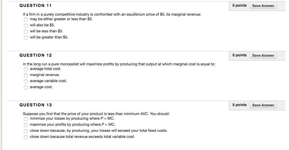 Solved QUESTION 11 5 points Save Answer If a firm in a | Chegg.com