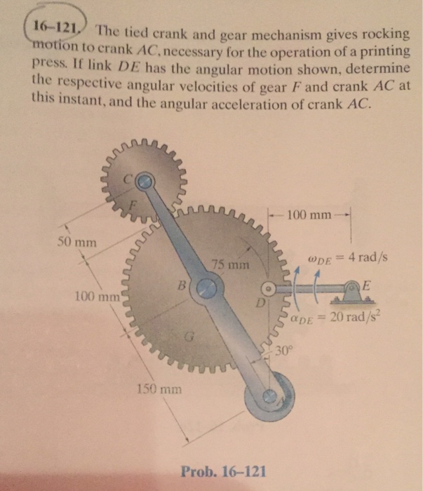 Solved The tied crank and gear mechanism gives rocking | Chegg.com
