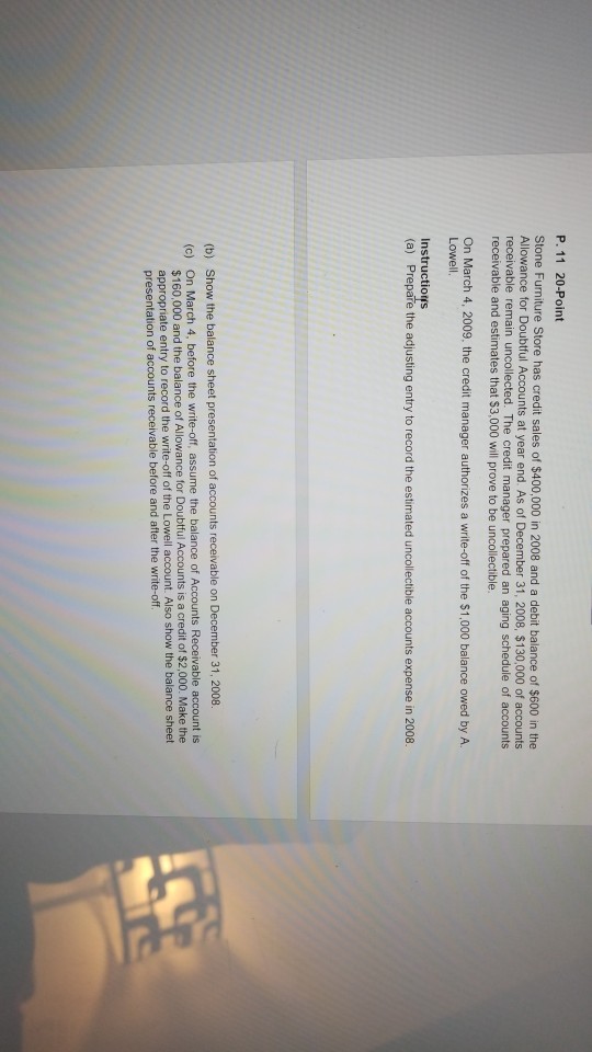 Solved P. 11 20Point Stone Furniture Store has credit sales