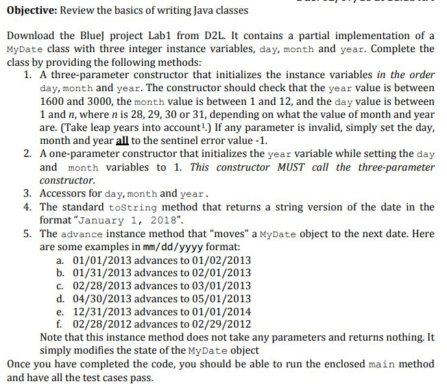 Objective: Review the basics of writing Java classes | Chegg.com