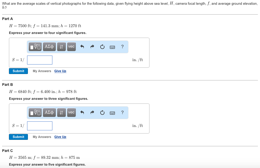 Solved What are the average scales of vertical photographs | Chegg.com