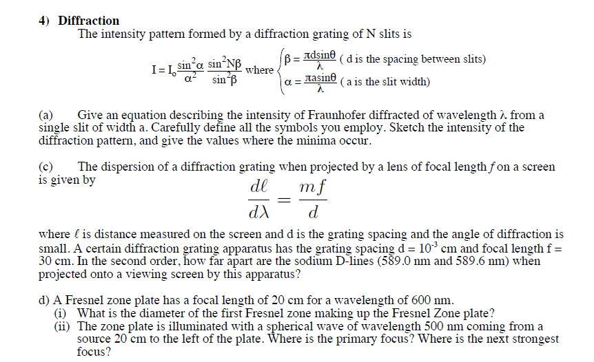 diffraction grating formula minima