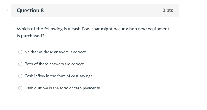 Solved Question 8 2 pts Which of the following is a cash | Chegg.com