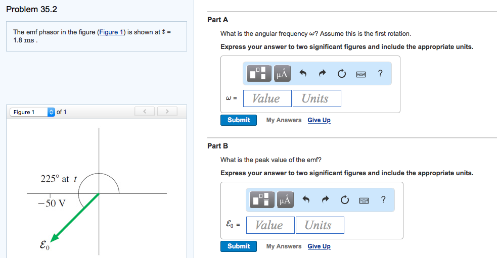 Solved Problem 35.2 Part A The emf phasor in the figure | Chegg.com