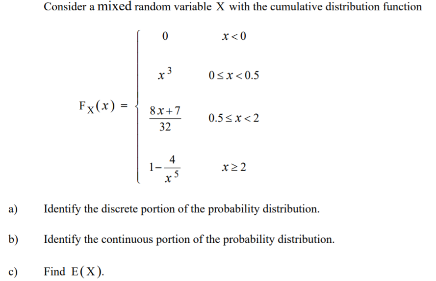 Solved Consider A Mixed Random Variable X With The