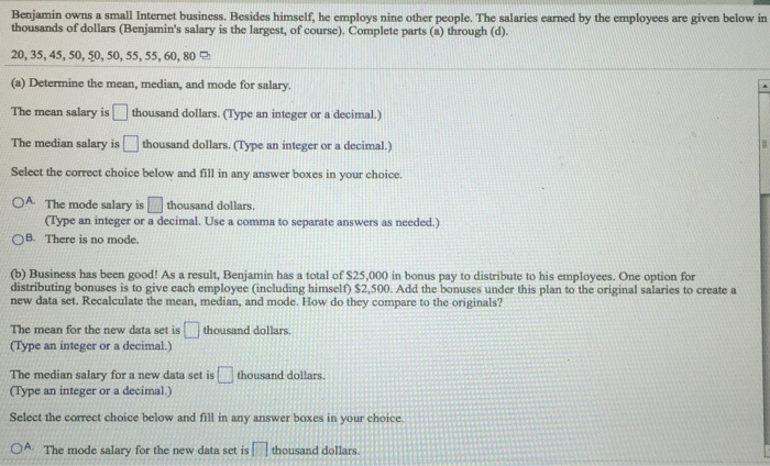 Solved Benjamin Owns A Small Internet Business Besides Chegg