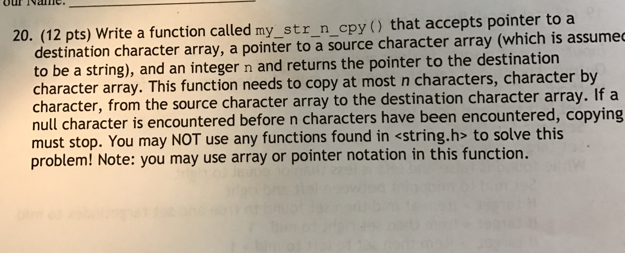 Solved Write a function called my_str_n_cpy () that accepts | Chegg.com