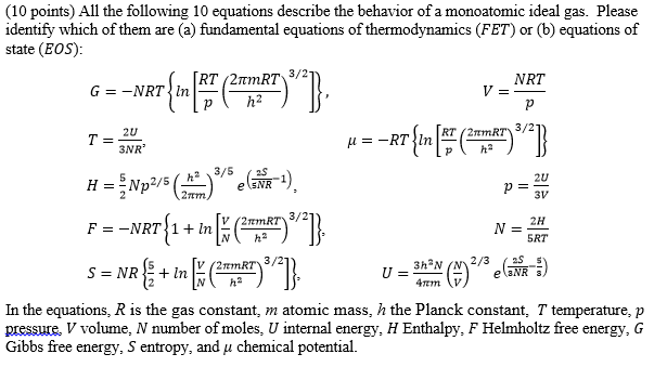 Solved (10 points) All the following 10 equations describe | Chegg.com