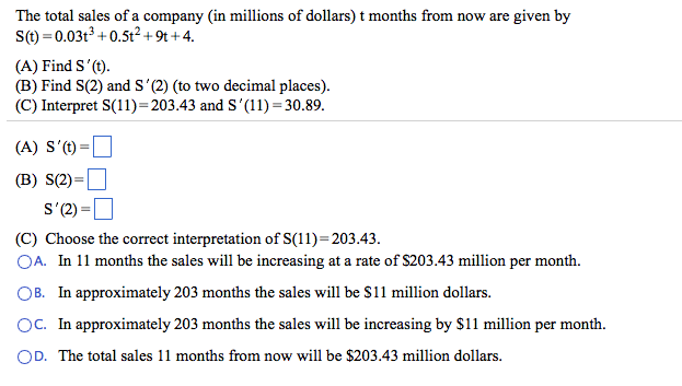 Solved The Total Sales Of A Company In Millions Of Dolla Chegg Com