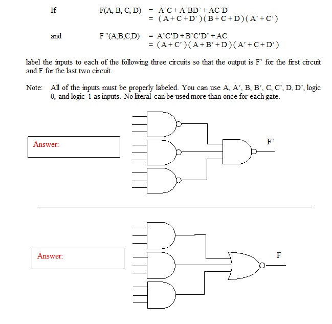 Solved If F(A, B, C, D) A,C + A,BD, + AC'D (A+C+D, | Chegg.com