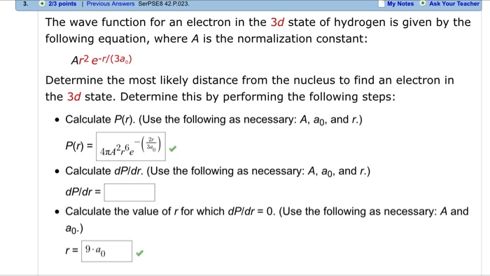 Solved The wave function for an electron in the 3d state of | Chegg.com