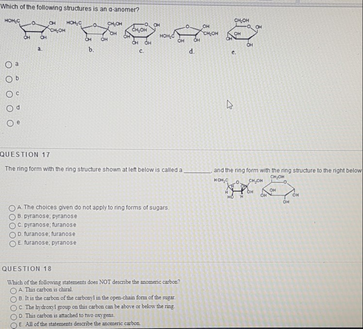 Solved Which of the following structures is an a-anomer? CH | Chegg.com