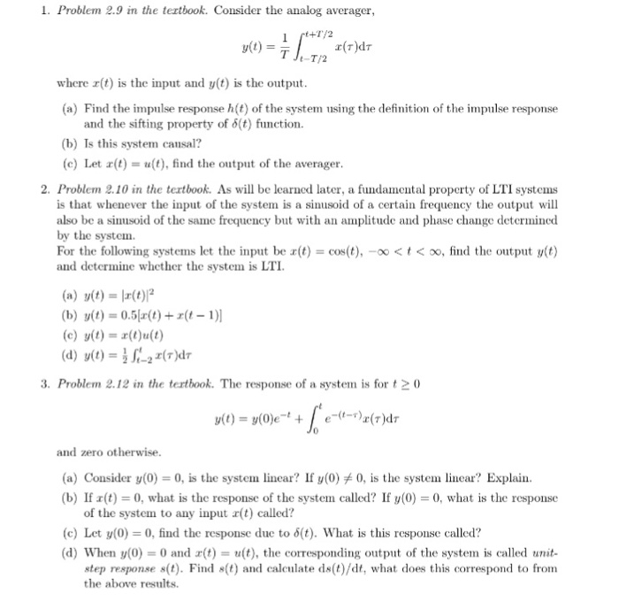 Solved Consider the analog averager, y(t) = 1/T integral_t | Chegg.com