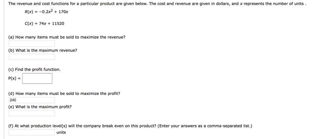 Solved The revenue and cost functions for a particular | Chegg.com