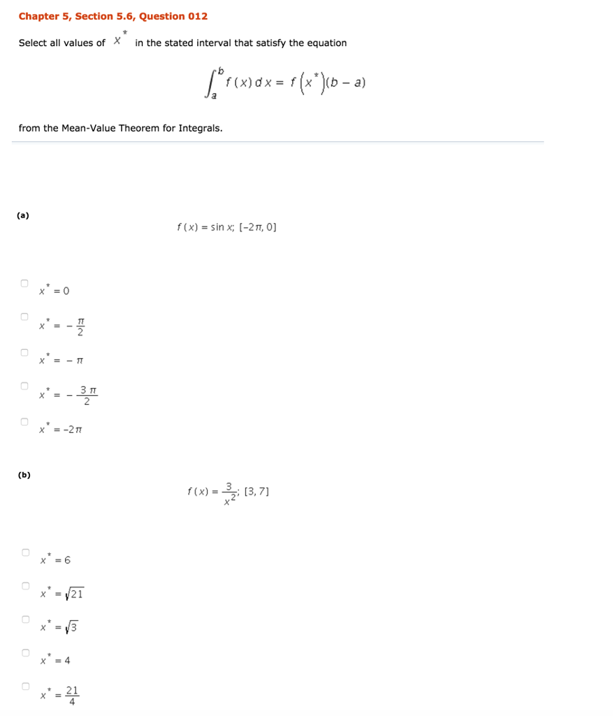 Solved Select all values of x* in the stated interval that | Chegg.com