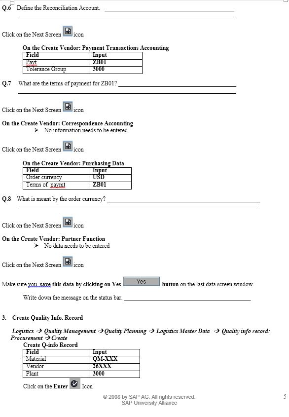 Solved Quality Management in Procurement Creation of Master | Chegg.com