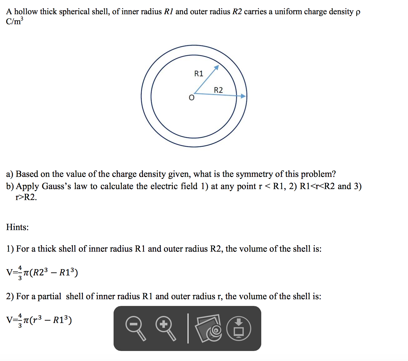 Solved A hollow thick spherical shell, of inner radius R1