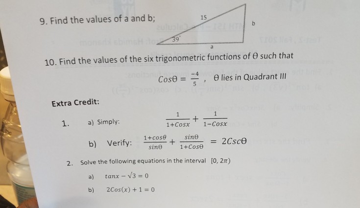 Solved 15 9. Find the values of a and b; 10. Find the values | Chegg.com