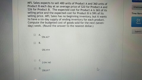 Solved MFL sales expects to sell 400 units of product A and | Chegg.com