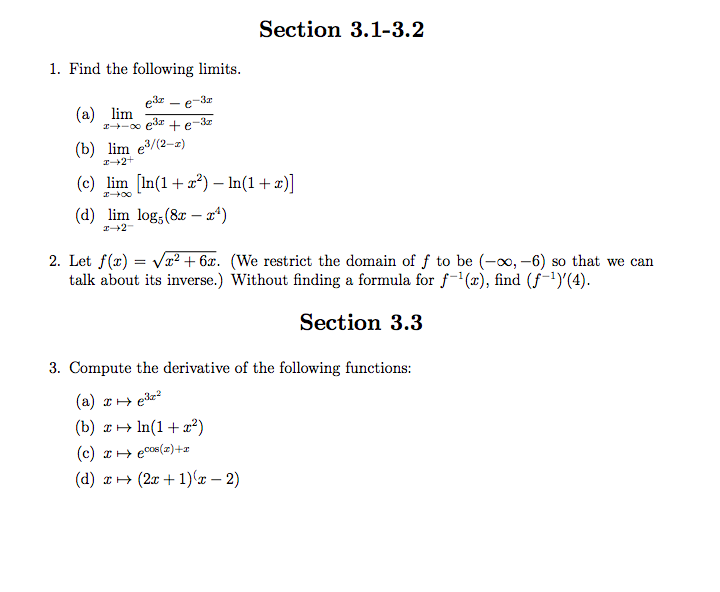 Solved Section 3.1-3.2 1. Find the following limits (a) lim | Chegg.com