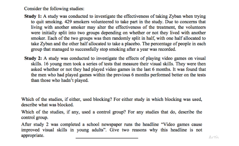 Solved A study was conducted to investigate the | Chegg.com