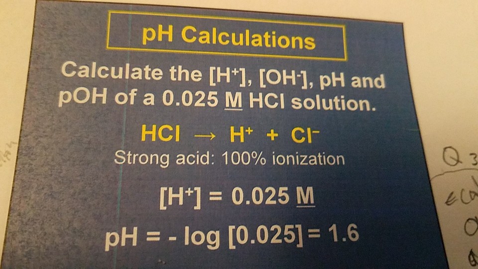 calculate ph and poh of 0.01 mole hcl solution