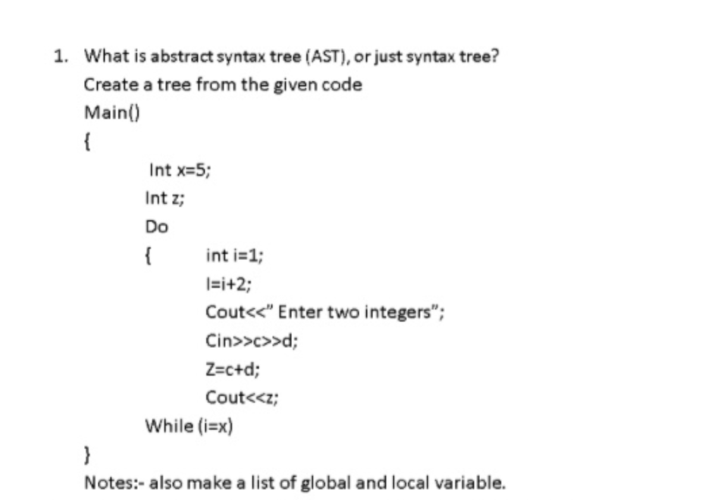 Solved What is abstract syntax tree (AST), or just syntax | Chegg.com