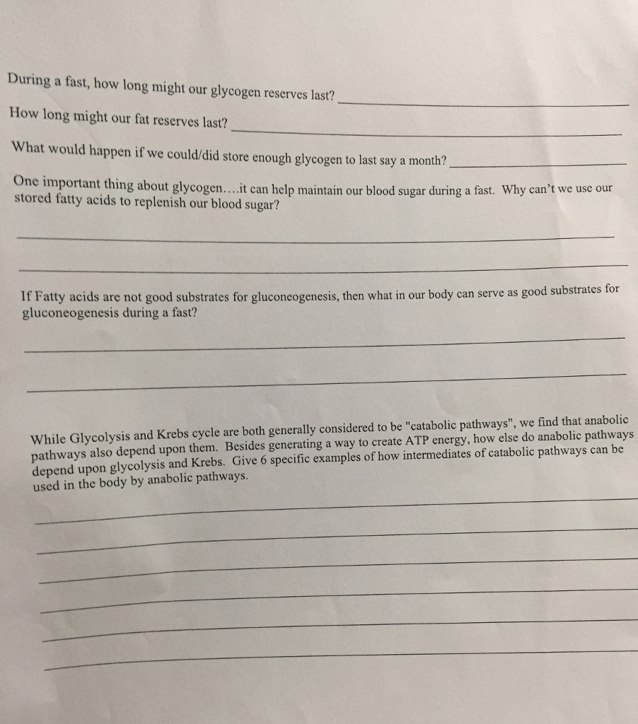 Solved During a fast, how long might our glycogen reserves | Chegg.com