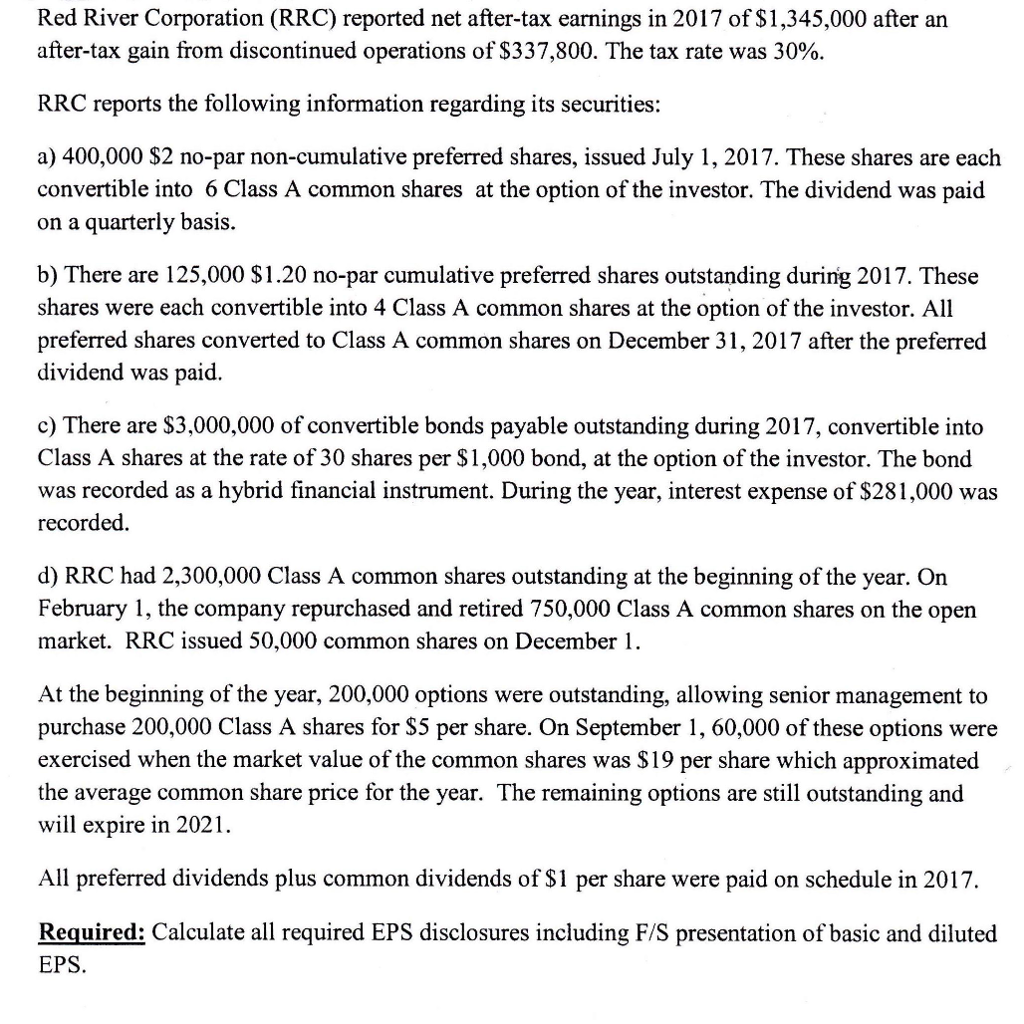 Solved Red River Corporation (RRC) reported net after-tax | Chegg.com