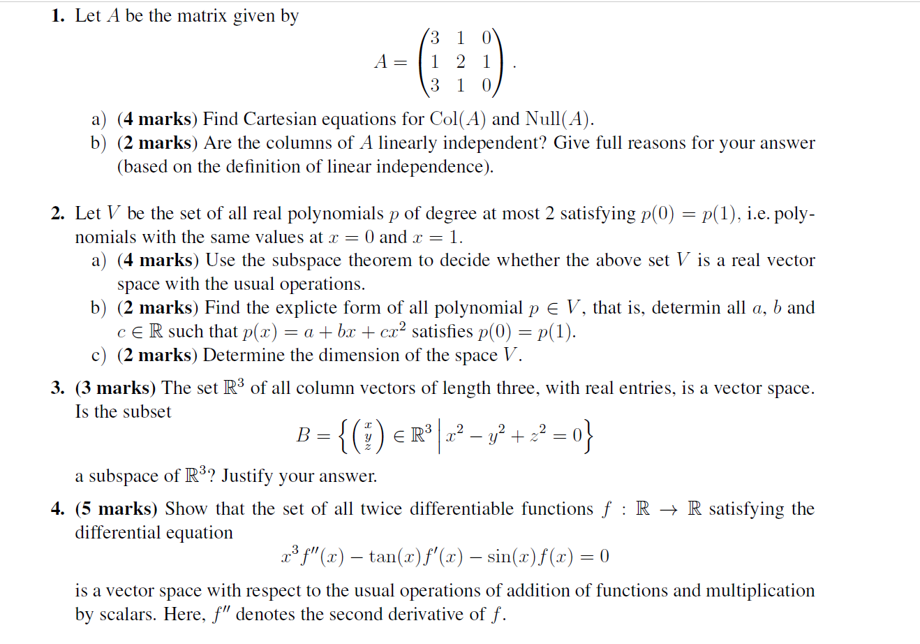 Solved Let A be the matrix given by Find Cartesian equations | Chegg.com